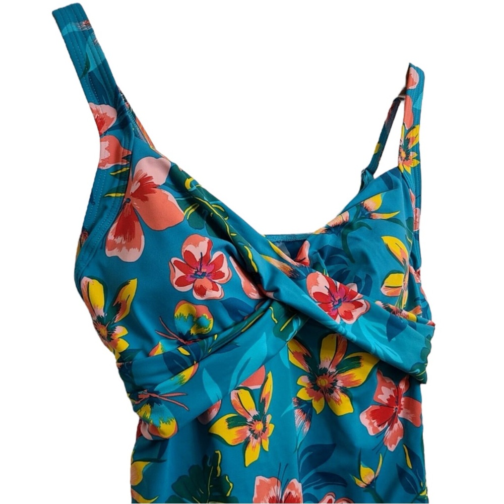 LANDS’ END Floral Wrap Tankini Top in Teal/Pink Size 10 — ABSOLUTELY GORGEOUS!!! - Picture 4 of 9